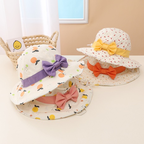 Frühlings- und Sommersonnenschirmhut mit Kordelzug und großer Krempe für Mädchen mit Kirschfruchtdruck's discount tags