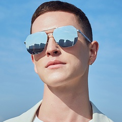 New nylon polarized sunglasses men's frameless double beam polygonal sunglasses