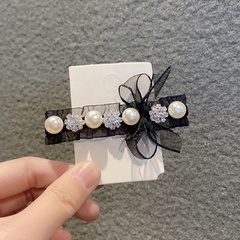 Korean version fashion lace bow hairpin imitation pearl duckbill clip hair accessories