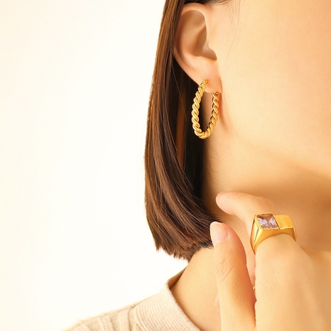 fashion simple ear jewelry geometric U-shaped twist earrings stainless steel gold-plated ear buckle's discount tags
