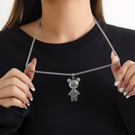 trend graffiti bear pendant necklace simple hip-hop titanium steel sweater chain NHPUX612774's discount tags