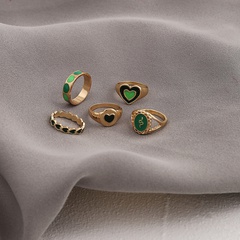 European and American new creative green drip oil heart snake ring 5-piece set