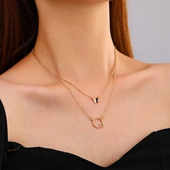 circle butterfly double-sided sweet collarbone chain retro stacked necklace