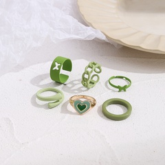 European and American creative green drip oil heart hollow butterfly ring 6-piece set