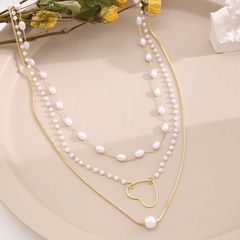 fashion pearl simple clavicle chain diamond butterfly pendant three-layer necklace