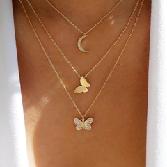 colgante de mariposa de diamantes de imitación collar de tres capas simple creativo femenino