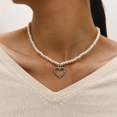 pearl necklace elegant simple niche diamond hollow love necklace
