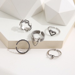 Nuevo conjunto de 5 piezas de anillo de corazón abierto geométrico de aleación retro europea y americana