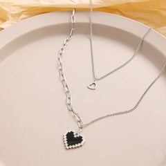 Zweilagige Schlüsselbeinkette für schwarze Mosaik-Liebesherz-Halskettenfrauen