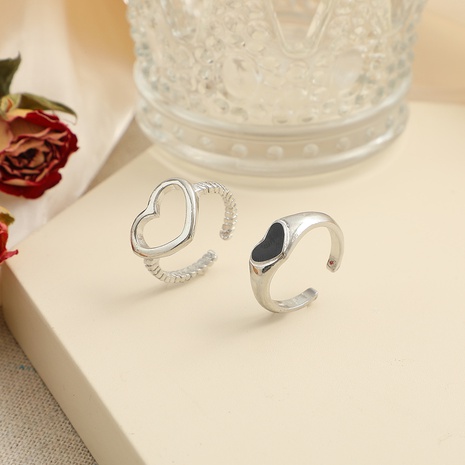 punk style retro couple hollow black dripping oil heart ring 2-piece set's discount tags