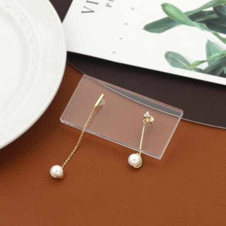 Simple geometric long pendent copper pearl earrings NHIK616755's discount tags