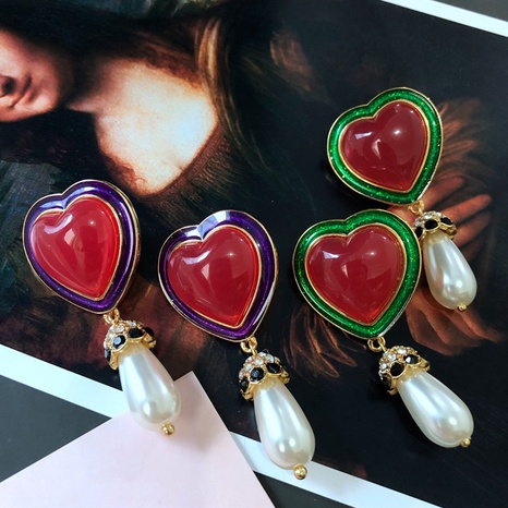 retro heart contrast color enamel glaze pin earrings wholesale NHOM616096's discount tags