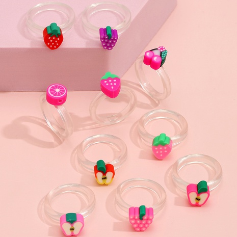 Retro Geometric Colorful Cute Candy Resin Soft Pottery Fruit Rings's discount tags