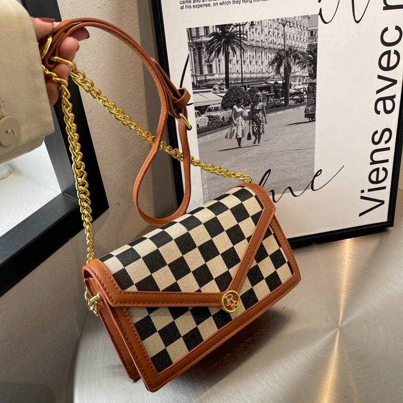 fashion messenger small bag womens winter new style checkerboard small square bag