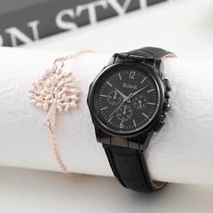 Luxury Set Ladies Leather Fashion Ladies Quartz black Watch