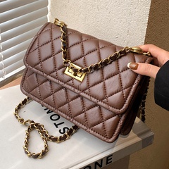 fashion solid color lock embroidery new trendy rhombus chain bag