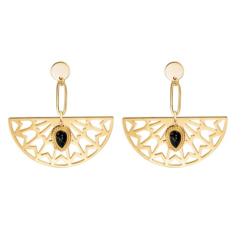 fan-shaped fashion natural stone water drop stainless steel earrings's discount tags