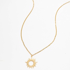 fashion stainless steel fashion hollow geometric leaf round sunshine pendant necklace