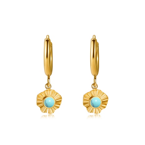 Irregular pattern petal turquoise titanium steel retro earrings's discount tags