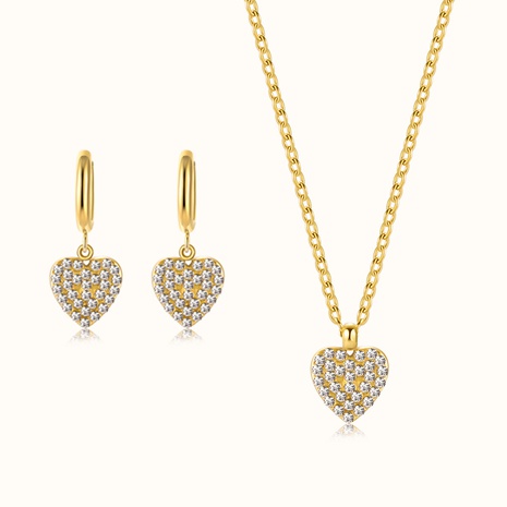 fashion heart full zircon necklace ear buckle set titanium steel earrings NHWC616469's discount tags