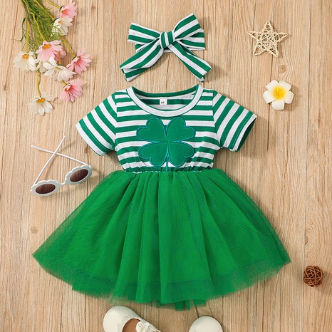 Sommerkleid der Babykinder beiläufiges gestreiftes kurzärmliges Kleid Großhandel's discount tags