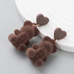 Fashion trend cute flocking cartoon love bear creative earrings