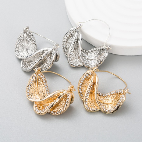 exaggerated creative alloy inlaid rhinestone leaf earrings's discount tags