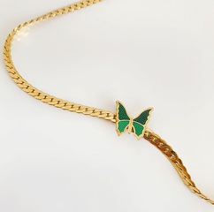 Vintage Geometric Green Butterfly Fashion Titanium Steel Necklace
