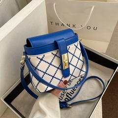 trendy texture women's fashion portable bucket one-shoulder messenger plaid bag