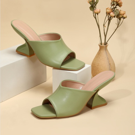 simples nuevos zapatos de mujer punta cuadrada tacones altos sandalias de color sólido liso's discount tags