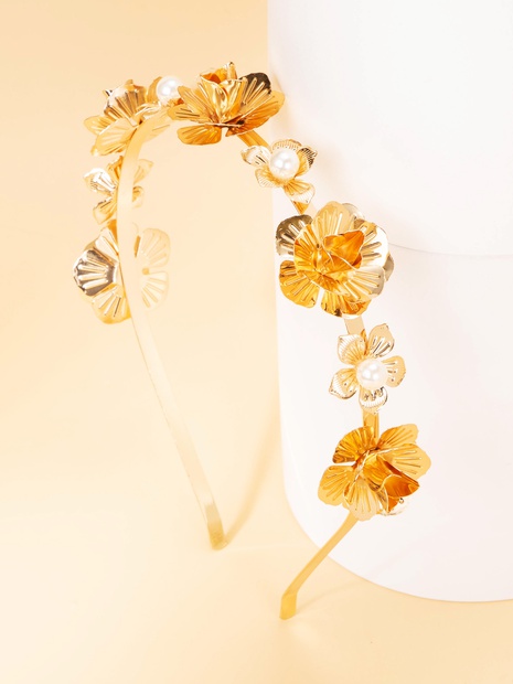 pearl flower golden Metal Flower Decorative Headband NHLN620350's discount tags