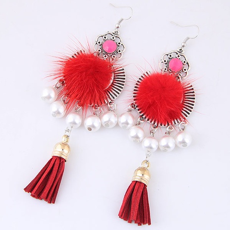 fashion metal delicate hair ball pearl tassel exaggerated earrings's discount tags