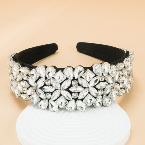 Wide-brimmed ornate gem-embellished glass white headband NHLN620310's discount tags
