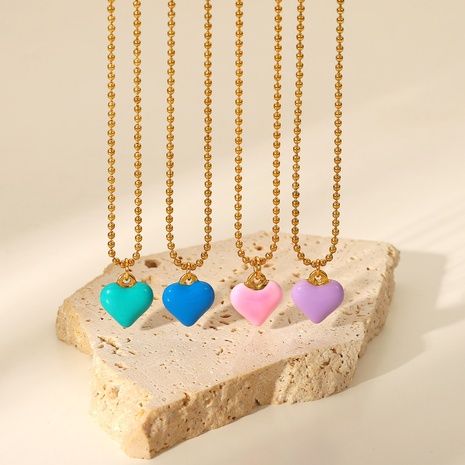 Fashion Stainless Steel Colorful Enamel Heart Pendant Bead Chain Necklace Jewelry NHJIE620104's discount tags