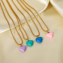 Fashion Stainless Steel Colorful Enamel Heart Pendant Bead Chain Necklace Jewelrypicture7