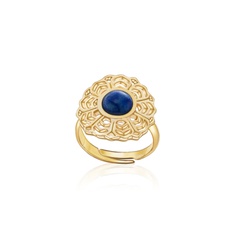 European and American round hollow lace lace inlaid lapis lazuli open adjustable ring