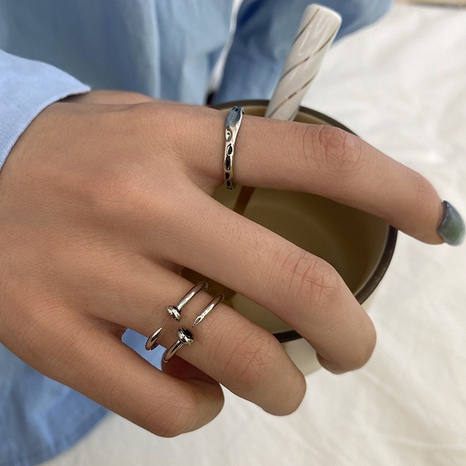 Anillo de uñas multicapa coreano de moda que abre un anillo de cobre chapado en plata creativo's discount tags