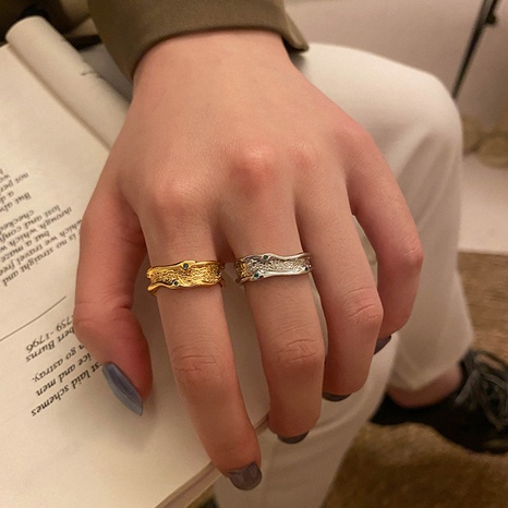 Kupfer versilbert Zeigefingerring Koreab neue Vulkan Textur Ring weiblich's discount tags