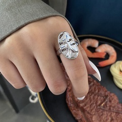 punk light luxury jewelry geometric oval bump silver plated copper ring female