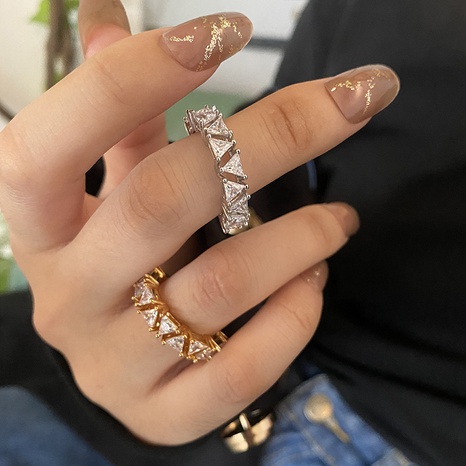 Fashion Korean niche design copper inlaid triangle zircon couple ring's discount tags