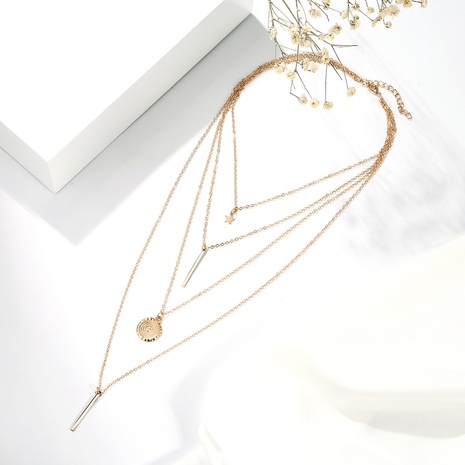 fashion simple four-layer disc pendant alloy necklace wholesale NHPF620498's discount tags