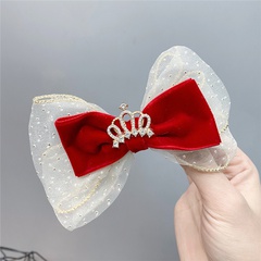 fashion lace color contrast red bow hairpin children gold velvet cute duckbill clip