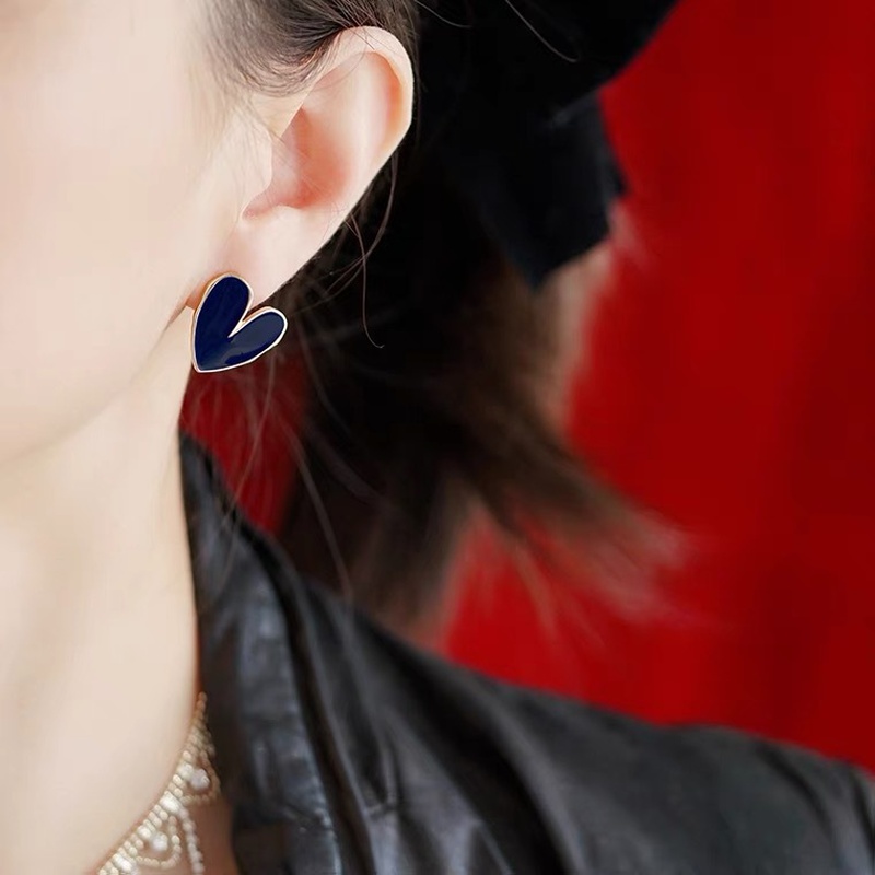vintage solid color dripping oil heartshaped metal earrings wholesale