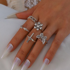 new retro sword flower ring 5-piece set butterfly chain joint ring wholesale