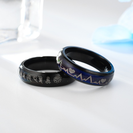 creative thermochromic electrocardiogram six-character mantra stainless steel couple ring's discount tags