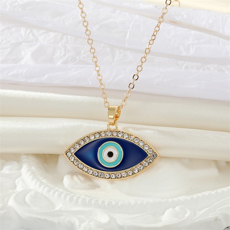 Retro Rhinestone Turkish Blue Eye Pendant Necklace Wholesale NHGO620634's discount tags