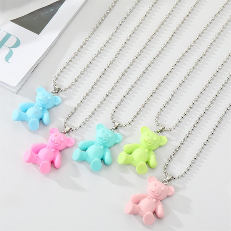 simple candy-colored resin bear color animal pendant necklace NHGO620635's discount tags
