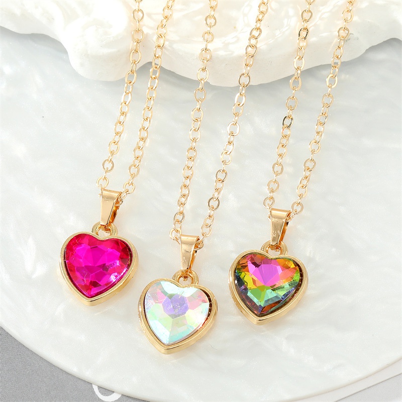 fashion retro zircon heart pendant multicolor stone pendant necklace