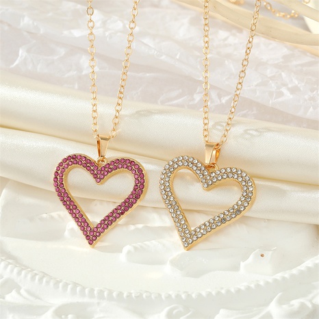 retro full rhinestone hollow heart geometric heart necklace wholesale NHGO620638's discount tags