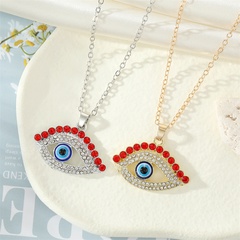 retro full rhinestone hollow eye red eyelashes contrast color pendant necklace